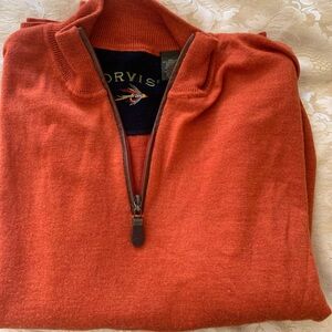 Orvis-Men's Zip-Up Wool Sweater in Rich Orange-XXL